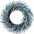 26 Inch Spring Wreaths for Front Door, Large Artificial Forsythia Flowers Wreath, Spring Summer Floral Wreath All Season for Home, Wall, Window, Porch, Wedding, Farmhouse Decor (Blue)