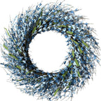 26 Inch Spring Wreaths for Front Door, Large Artificial Forsythia Flowers Wreath, Spring Summer Floral Wreath All Season for Home, Wall, Window, Porch, Wedding, Farmhouse Decor (Blue)