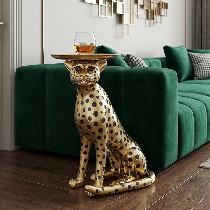 Cheetah Statue, Large Leopard Sculpture, Sitting Cheetah Ornament, Sofa-Side Sculpture, Home Decor, Floor Decoration