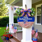 4th of July Wreaths Decorations for Front Door with Large Bow, USA 250th Anniversary Merchandise, Independence Day & Summer Patriotic Decorations for Garden & Patio (Color-Day)