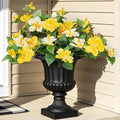 Artificial Flowers for Outdoors Indoors,2 Bunches Fake Hibiscus with Realistic UV Resistant Silk Flower Fabric Leaves,Faux Plants Outside for Home Patio Garden Yard Poch Decor(Yellow,White)
