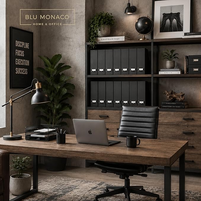 BLU MONACO Foldable Black Magazine File Holder | Set of 6 Cardboard Desk Organizer Boxes | Vertical Magazine File Holder | Standing File Holder | Office Classroom or Home