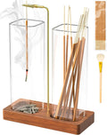 Incense Holder for Sticks, 2 in 1 Incense Burner with 7.1" & 7.1" Glass Jars, Upside Down Incense Holder with Ash Catcher & Storage for Meditation Yoga Spa Home Decor with 20 Incense Sticks & Brush
