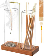 Incense Holder for Sticks, 2 in 1 Incense Burner with 7.1" & 7.1" Glass Jars, Upside Down Incense Holder with Ash Catcher & Storage for Meditation Yoga Spa Home Decor with 20 Incense Sticks & Brush