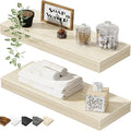 QEEIG Bathroom Floating Shelves for Wall - 15.7" Wall Mounted Shelf Over Toilet Farmhouse Home Decor Display Bookshelf Small 15.7 x 6.7 inch Set of 2, Natural (008-40N)