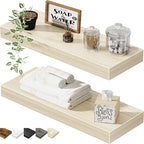 QEEIG Bathroom Floating Shelves for Wall - 15.7" Wall Mounted Shelf Over Toilet Farmhouse Home Decor Display Bookshelf Small 15.7 x 6.7 inch Set of 2, Natural (008-40N)