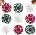 EASY JOY Red White Green Christmas Hanging Decorations - 9Pcs 3D Christmas Tree Paper Hanging Decor Snowflake Ornaments Christmas Decorations Outdoor Indoor for Xmas Party New Year Window Door