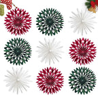EASY JOY Red White Green Christmas Hanging Decorations - 9Pcs 3D Christmas Tree Paper Hanging Decor Snowflake Ornaments Christmas Decorations Outdoor Indoor for Xmas Party New Year Window Door