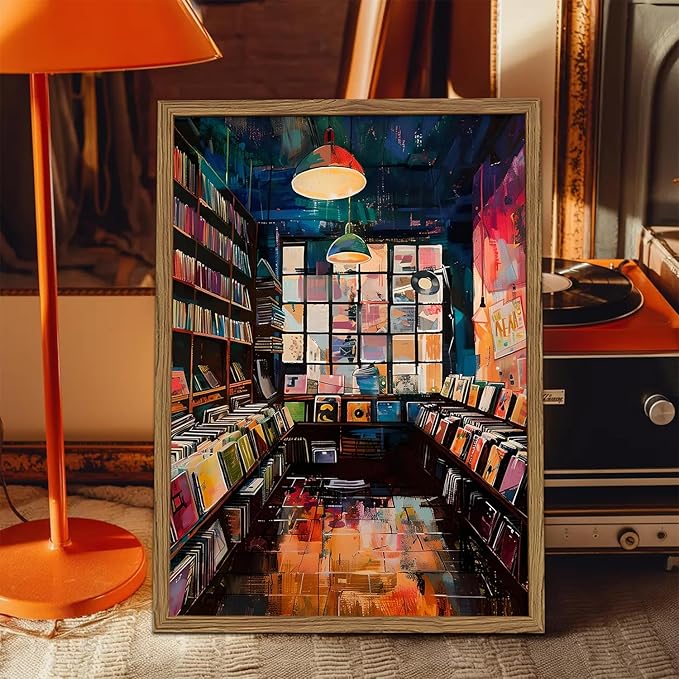 Vintage Album Record Wall Art Retro Album Cover Record Store Wall Painting Decor Modern Trendy Music Poster Canvas Prints for Living Room Bedroom Dorm 16x24 inch Wood Framed