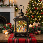 Christmas Snow Globe Swirling Glittering Nativity Scene with Music, USB Lined/Battery Operated Lighted Water Lantern for Christmas Festival Decoration Gifts