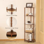 MaxSmeo Corner Shelf, 5-Tier Corner Bookshelf for Small Spaces, Vintage Corner Storage Display Shelves for Bedroom, Bathroom, Kitchen, Living Room (Walnut Brown)