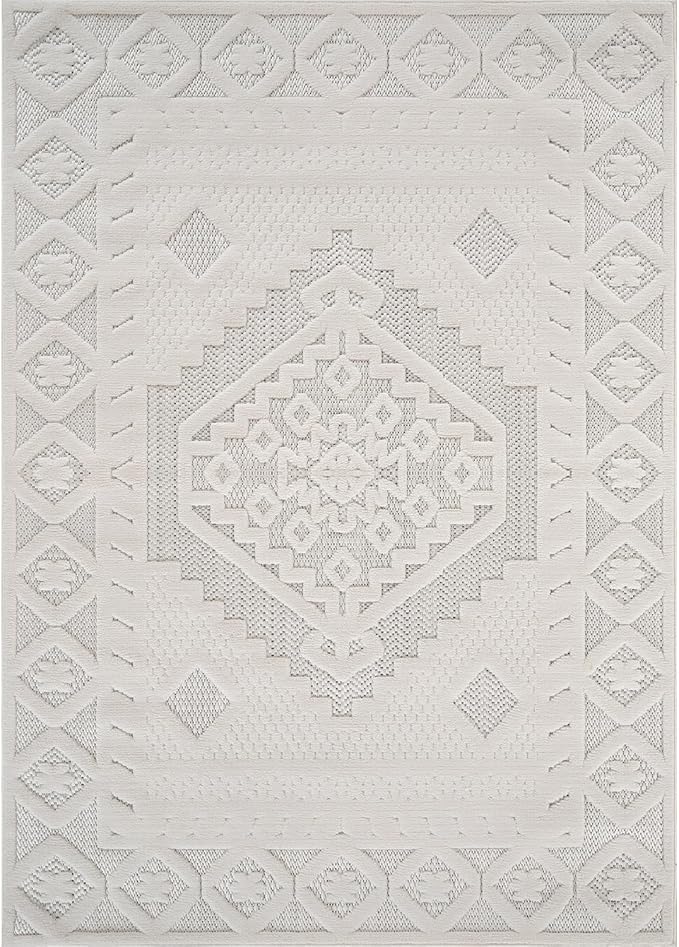 Modern Micro Loop Indoor Area Rugs for Living Room Bedroom Kitchen Geometric Trellis White 6x9 Luxury Durable Low and High Pile Non-Shedding Stain Resistant Soft Area Carpet 6 x 9