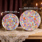 KAMMAK Decorative Plates Set for Display, Gold Ceramic Plate Decor with Stand，Handmade Vintage Flower Porcelain Ornament for Living Room, Kitchen, Office, Perfect Chinese Style Dish Gift (8in+10in)
