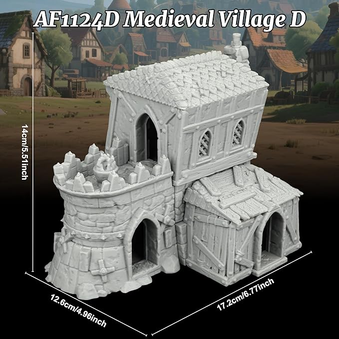 Stone and Timber Dwelling RPG Terrain – 1:64 Scale Unpainted Tabletop RPG Game Scenery for Trench Crusade, Building Blocks for Adults & Map Props – Medieval Village D AF1124D