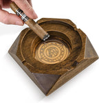Wooden Cigar Ashtray Accessories for Cigarettes - Indoor Outdoor Patio Home Office Use - Quadrangular Wooden Brown Ash Tray Gift Set for Men Great Decor for Home Office or Bar