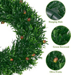 SHACOS Olive Greenery Wreath 17" Artificial Boxwood Front Door Wreaths for Home Wall Window Farmhouse Decoration 100% Plastic Indoor Outdoor