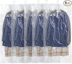 Hanging Vacuum Storage Bags,Hanging Vacuum Sealer Storage Space Saver Bags for Clothes, Suits, Coats, Dresses or Jackets, Reusable Compressed Vacuum Bags Closet Organizers,Long 5 Pack(53.1x27.6in)