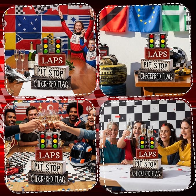 Lineshading 4 Pcs Racing Birthday Party Decoration Race Car Table Decorations Wooden Traffic Light Decor Racing Car Table Centerpieces for Photo Props Decor Birthday Party Supplies