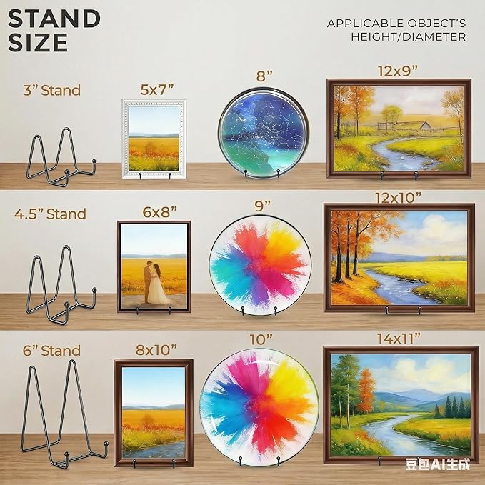Hoewina 3 Pack 3 Inch Plate Stands for Display, Metal Picture Frame Stand, Black Decorative Small Easels for Display, Picture Holder Stand for Book , Photo and Platter, Plaques, Tabletop Art