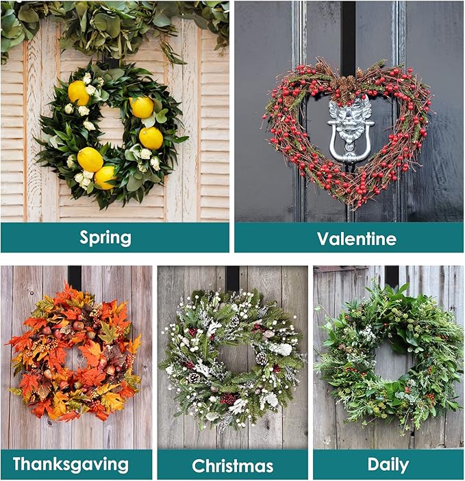 Wreath Hanger Adjustable Door Hanger Wreath Hanger for Front Door 15-24inch,Wreath Hook, Hold Up 20lb(Nickle,1 Pack)