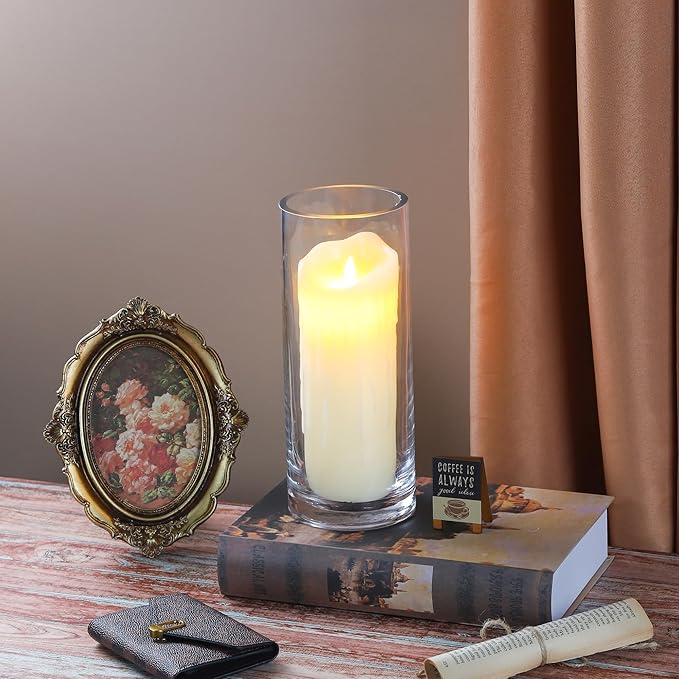 4" Wide 10" High Large Hand Blown Sturdy Clear Cylinder Glass Vase, Centerpiece Flower Vase for Rose, Tulip, Boquets, Hurricane Candle Holder (1, 4"x10")