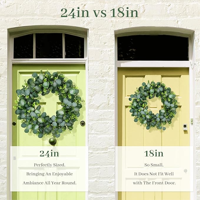 22Inch Eucalyptus Wreath for Front Door, Eucalyptus Wreath with Boxwood Leaves for All Seasons Christmas Spring Summer Year Round Wreaths for Front Door Indoor Outdoor Wedding Holiday