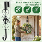 2 Pcs Wreath Hangers for Front Door Heavy Duty Metal Wreath Hook 15.5 Inch Door Hanger Elegant Design Decor Wreaths Hanger for Easter Christmas Indoor Outdoor (Black)