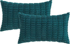 MIULEE Pack of 2 Corduroy Decorative Lumbar Throw Pillow Covers 20x12 Inch Soft Boho Striped Pillow Covers Modern Farmhouse Home Decor for Summer Coastal Sofa Living Room Couch Bed Teal