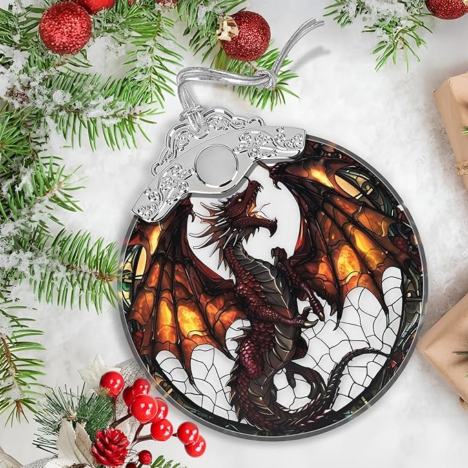 Stained Glass Flying Dragon Christmas Ornament - Holiday Home Decor - Tree Decoration - Gift Exchange Idea