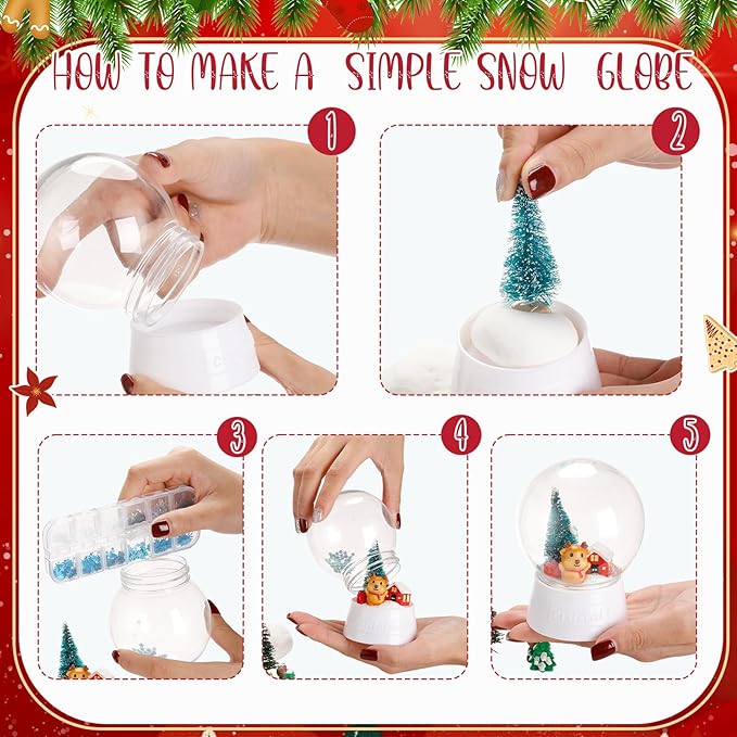 Uiifan 16 Pcs DIY Snow Globe Water Globe 4 Inches Clear Plastic Snow Globe with Screw Off Cap Fillable Water Globe Jar for DIY Crafts Christmas Display Home Decoration Kids Gifts