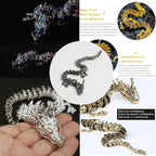 LIYAOLI Metal 3D Printed Articulated Chinese Dragon Figurine Statue Bookshelf Decor 9 Inch Black Flexible Joints Luck Dragon for Home Office Desk Decoration