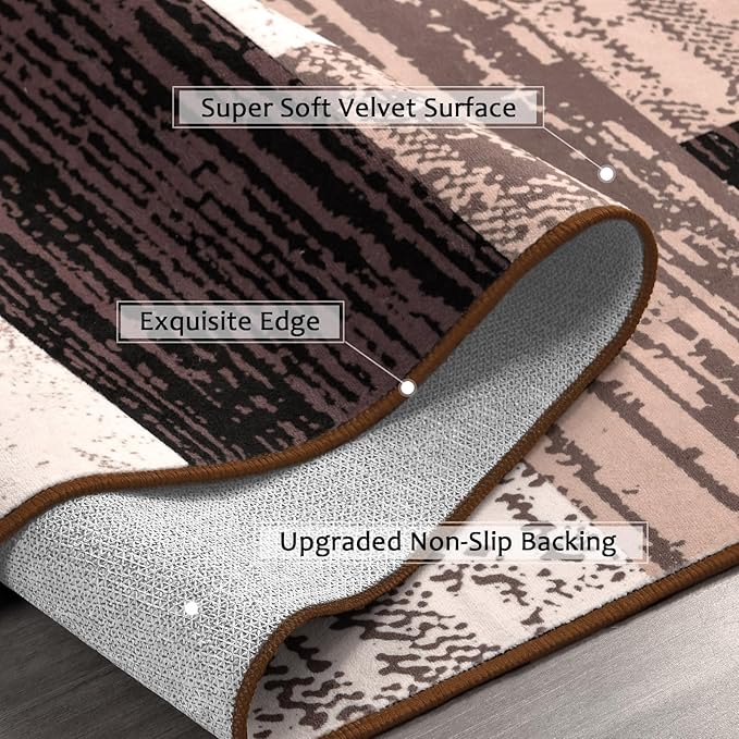 FlyDOIT Modern Geometric Patchwork Area Rug, 2.7x8 Chocolate Runner Rugs for Living Room, Rockwood Collection Indoor Rugs for Bedroom, Throw Carpet Floor Decor for Entryway Dining Room Office Nursery