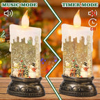 Wondise Rechargeable Musical Snowman Snow Globe Lantern with 6H Timer, Battery Operated USB Powered Lighted Snow Globe Lamp Spinning Water Swirling Glitters Holiday Decor
