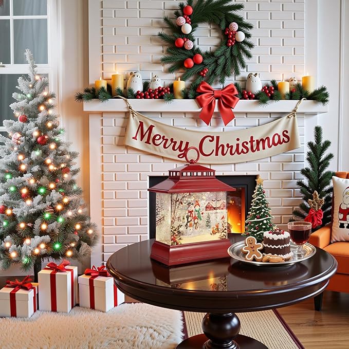 Christmas Snow Globe Lantern Water Glittering Lantern with 8 Songs & 6H Timer Romote Control Christmas Snow Globes USB & Battery Operated for Christmas Festival Decorations Gifts (Snowman Family)