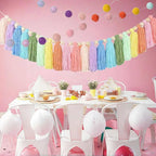 3 Pack Pastel Rainbow Tassel Garland Decorations, Boho Tassel Garland with Wood Beads Colorful Pom Pom Banner Rainbow Wall Hanging Decor for Classroom, Party, Kids Room, Nursery, Baby Shower