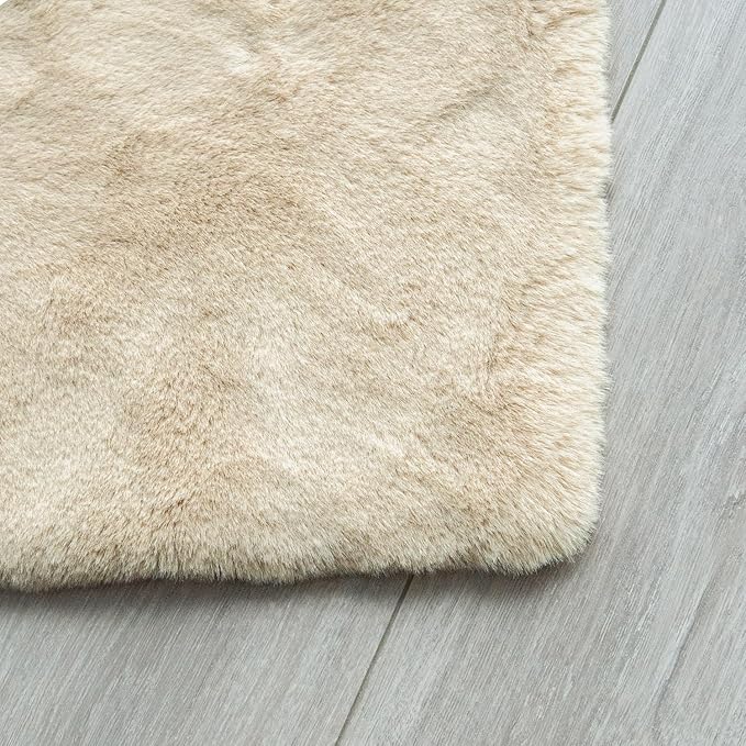 Washable Shag Round Rugs 6ft Camel Plush Faux Rabbit Furry Fur Rugs for Bedroom Large Circle Fluffy Nursery Rug