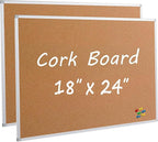 2-Pack Cork Board Bulletin Board 24 x 18, Silver Aluminium Framed Corkboard, Office Board for Wall Cork, Large Wall Mounted Notice Pin Board for Home, Office and School