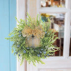 4 PCS Mini Blueberry Kitchen Cabinet Wreaths Artificial Spring Summer Farmhouse Hanging Wreaths Rustic Cedar Greenery Wreath with Burlap Bow for Front Door Cabinet Wall Window Wedding Home Decor