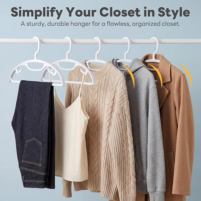 HOUSE DAY Plastic Clothes Hangers 36 Pack, Sweater Hangers No Shoulder Bump, Thick Heavy Duty Coat Hanger for Closet, White Wide Hanger with Non-Slip Hook for Sweaters, Suits, Dresses, Jackets, Pants
