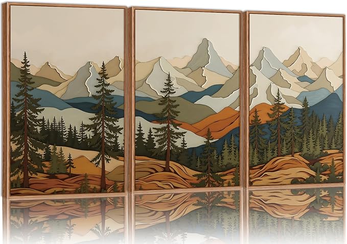 SIGNINART Vintage Mountains Framed Canvas Wall Art, Wooden Forest Wall Decor, Green Wood Pine Trees Wilderness Artwork, Natural Ridge Landscape Art Paintings for Living Room Bedroom Office 16"x24"x3