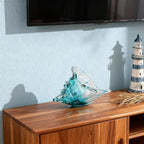 Hand-blown glass conch sculpture, modern green sea glass art decorative conch statue, coastal decor shell sculpture, suitable for living room TV cabinets, offices, shelf decorations and ornaments.