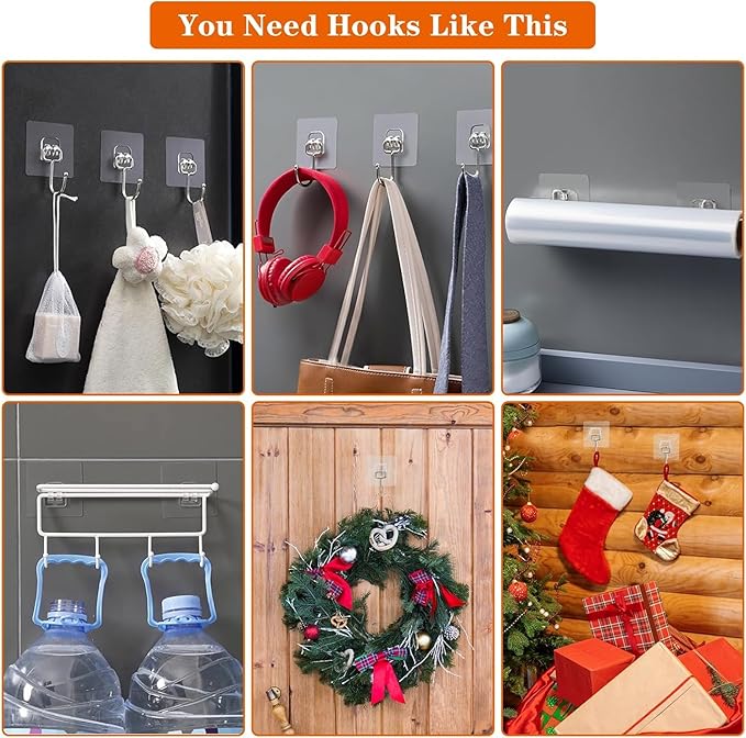 Big Wreath Hangers for Front Door,Large Clear Wreath-Door-Hanger-Easter-Christmas-Halloween-Decorations,60lb Over-The-Door-Hooks Glass Door,Adhesive Wall-Hooks for Hanging Wreath Home-Decor (10)