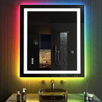 LOAAO 24”X30“ RGB LED Bathroom Mirror with Lights, Large, Anti-Fog, Dimmable Smart Lighted Bathroom Vanity Mirror, Multiple Light Modes, RGB Backlit + Front Light, Memory Function, Tempered Glass
