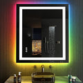 LOAAO 28"X32" LED Bathroom Mirror with Lights, Anti-Fog, Dimmable, RGB Backlit + Front Lighted, Bathroom Vanity Mirror for Wall, Memory Function