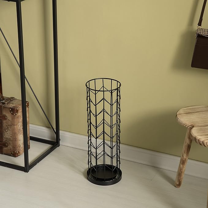 Vintiquewise Black Umbrella Holder for Entryway, Indoor & Outdoor Umbrella Stand with Drip Tray, Cane Stand, Umbrella Basket, Horizontal Round Design