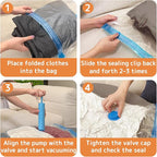 12 Pack Travel Vacuum Storage Bags with Hand Pump, Space Saver for Clothing Travel and Clothes, Vacuum Packing Seal for Luggage and Suitcase