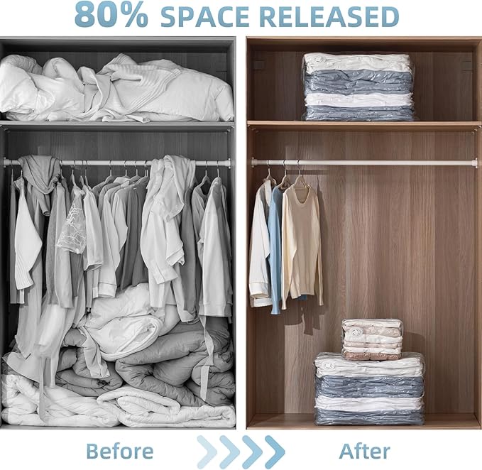 6 Pack Vacuum Storage Bags, Cube Combo (3 Jumbo+3 Medium), Vacuum Seal Bags for Clothing, Bedding, Blanket, Space Saving Closet Organization