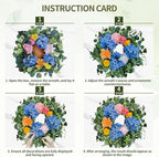 Spring Wreaths for Front Door 24 Inch, Spring Summer Front Door Wreath with Hydrangea & Eucalyptus, Artificial Floral Wreath for Porch Garden Patio Wall Window Indoor Outdoor Home Decor