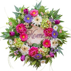 Spring Wreaths for Front Door- 24Inch Summer Wreaths with DIY Wooden Home Sign, Artificial Hydrangea, Peony, Tulip & Gerbera Flowers, Spring and Summer Door Wreaths for Indoor Outdoor Decor