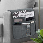 Teniux Remote Control Holder Armchair Caddy for Recliner Couch, Non-Slip Armrest Organizer with 5 Pockets for Magazine, Tablet, Phone, iPad (Grey)
